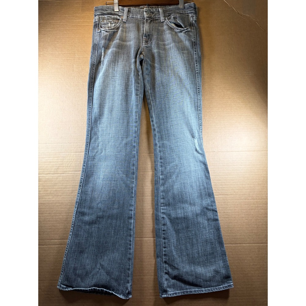 7 For All Mankind Jeans Womens 29 Gray A Pocket Flare Distressed Low Rise Denim